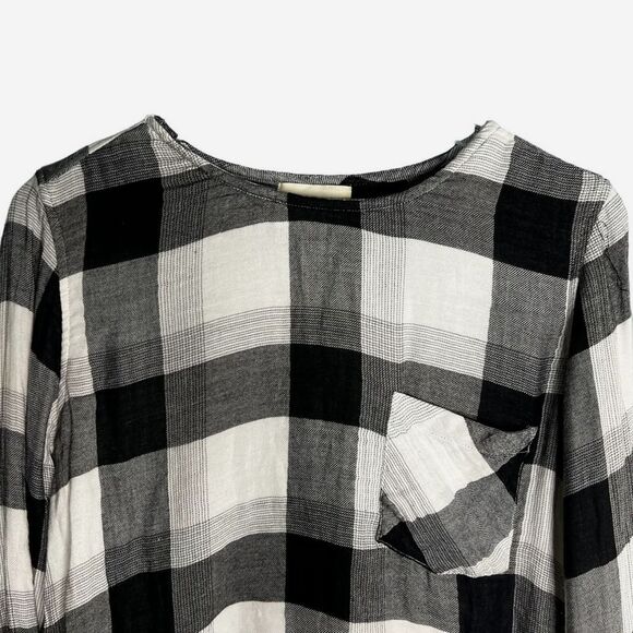 Anthropologie Cloth & Stone Cotton Plaid Back Lace Up Long Sleeve Top S - Picture 3 of 7